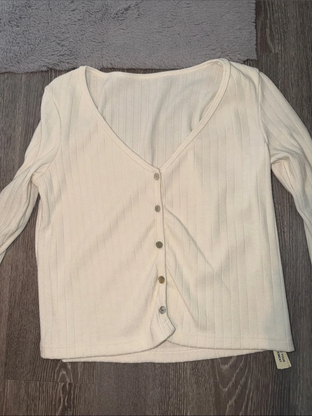 OGL Cream Ribbed Button-Front Top - Picture 4 of 4